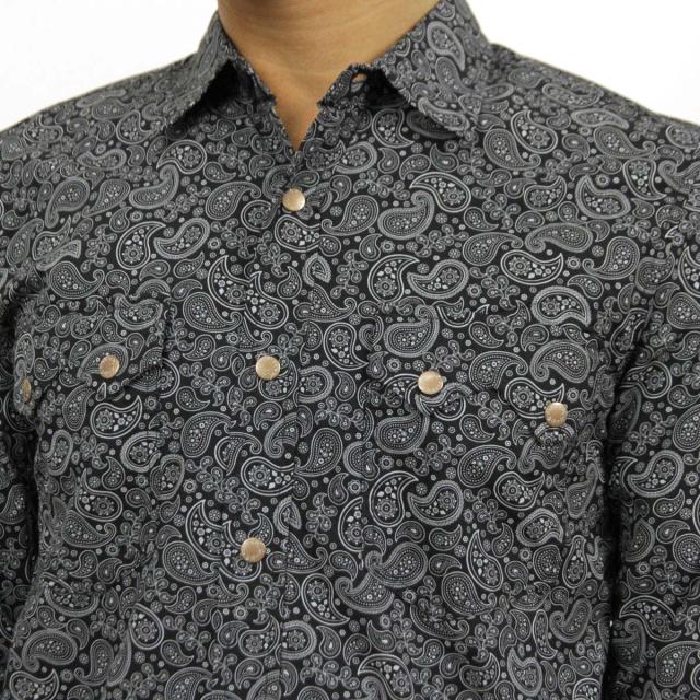 ヌーディージーンズ Nudie Jeans メンズ 長袖シャツ Gusten Printed 140274 Black/Grey