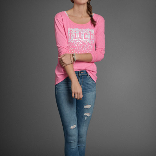 アバクロキッズ AbercrombieKids 正規品 子供服 ガールズ 長袖Tシャツ embellished easy fit tee