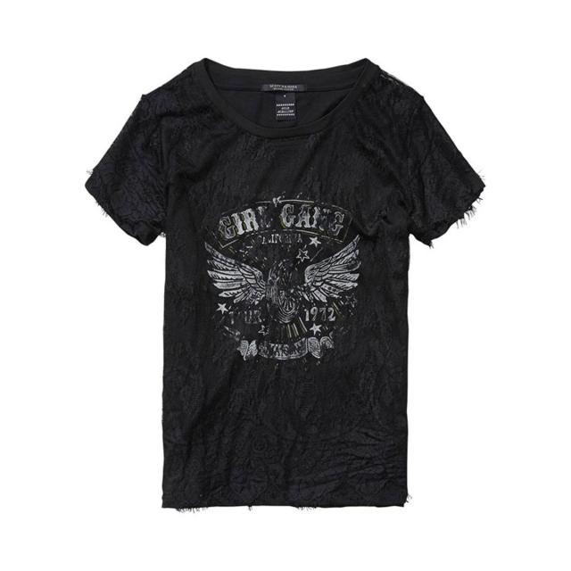 メゾンスコッチ MAISON SCOTCH 正規販売店 レディース 半袖Tシャツ 2 in 1: Lace tee sold with a rock 'n' roll inspired inner tee 131226 A