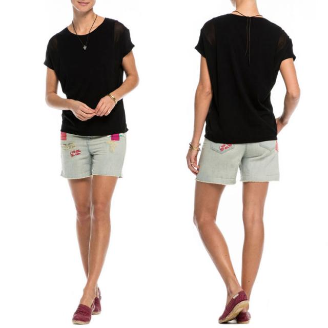 メゾンスコッチ MAISON SCOTCH 正規販売店 レディース 半袖Tシャツ Woven & jersey panelled tee 131229 90