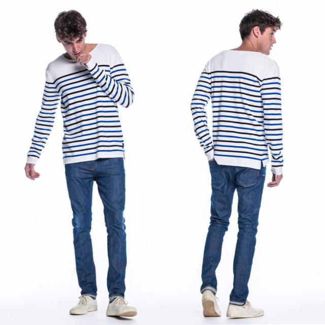 スコッチアンドソーダ SCOTCH&SODA 正規販売店 メンズ セーター Uni Blauw Breton Stripe Knit 100624 A1