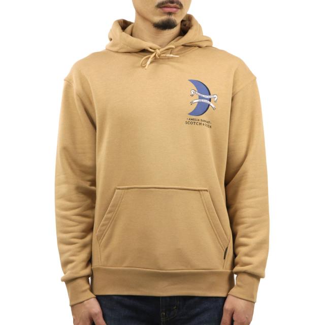 スコッチアンドソーダ メンズ パーカー 正規販売店 SCOTCH＆SODA プルオーバー フーディー オーガニックコットン HOODY WITH "AMELIA" ARTWORK CONTAINS ORGANIC COTTON 164108 0137 SAND クリスマス プレゼント ラッピング