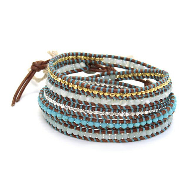 チャンルー CHAN LUU ラップブレス ターコイズ 5連 ブレスレット 正規品 メンズ レディース BS-4379 TQ MIX/N BRW 新作 5ラップブレスレット ターコイズミックスをナチュラルブラウンレザーで編み込んだ5連ブレス