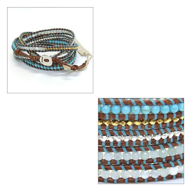 チャンルー CHAN LUU ラップブレス ターコイズ 5連 ブレスレット 正規品 メンズ レディース BS-4379 TQ MIX/N BRW 新作 5ラップブレスレット ターコイズミックスをナチュラルブラウンレザーで編み込んだ5連ブレス