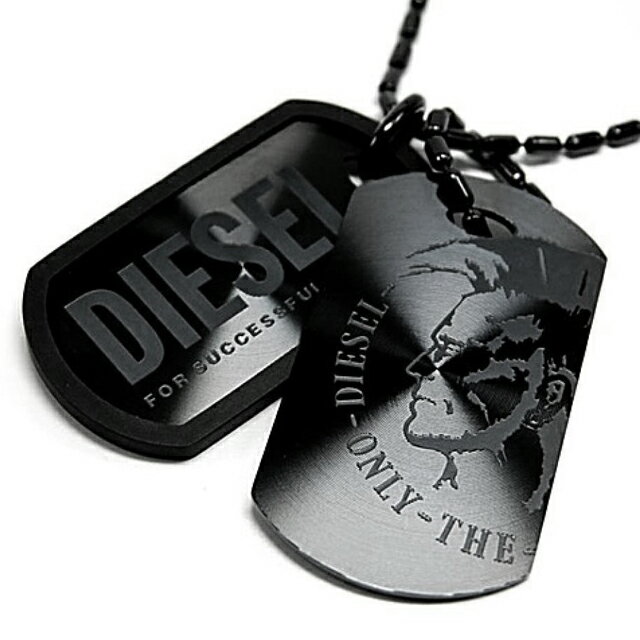 ディーゼル DIESEL ネックレス ペンダント ダブルプレート DIESELロゴ＆ブレイブマン ブラック dx0014040