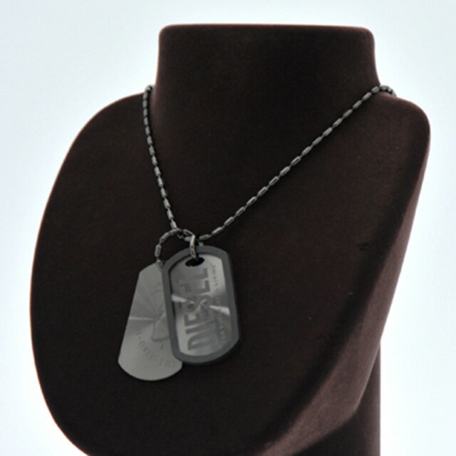 ディーゼル DIESEL ネックレス ペンダント ダブルプレート DIESELロゴ＆ブレイブマン ブラック dx0014040