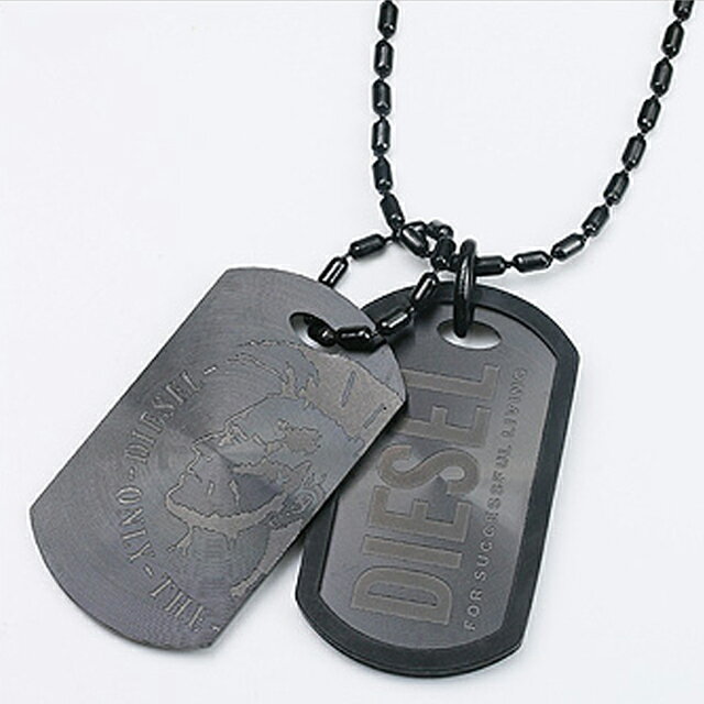 ディーゼル DIESEL ネックレス ペンダント ダブルプレート DIESELロゴ＆ブレイブマン ブラック dx0014040