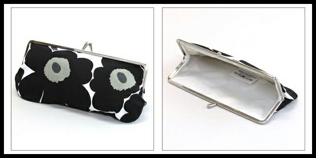 マリメッコ ミニウニッコ柄 がま口 コットンパース ポーチ メガネケース 小物入れ ブラック