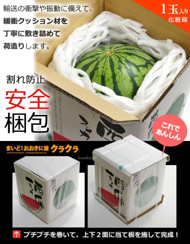 大玉スイカ1玉箱の安全梱包イメージ