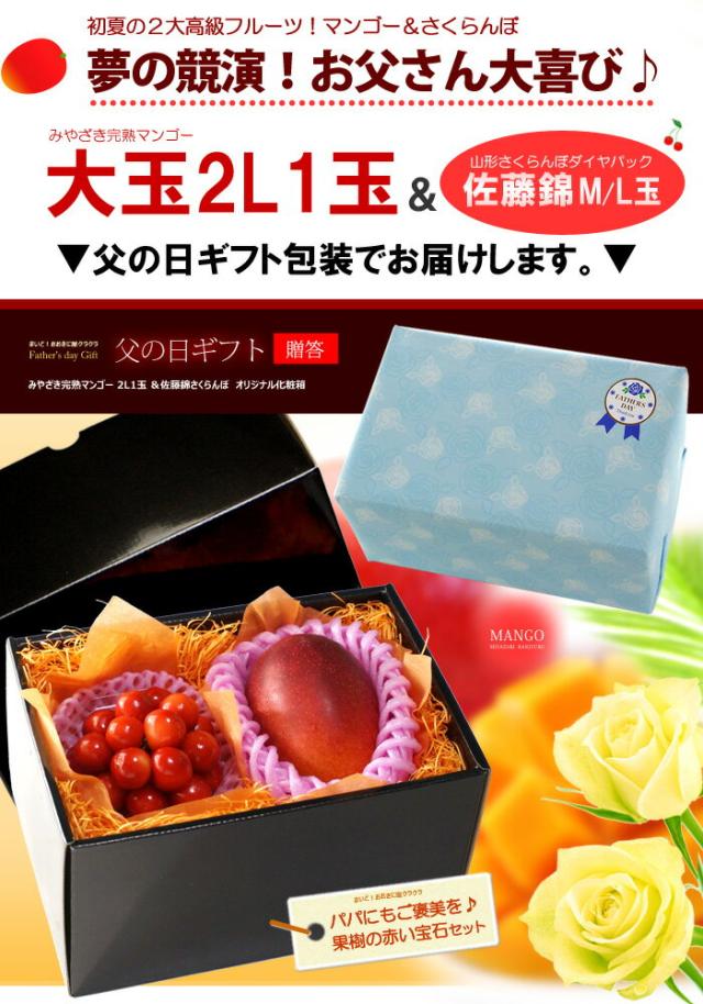父の日みやざき完熟マンゴー2L1玉さくらんぼギフトラッピング
