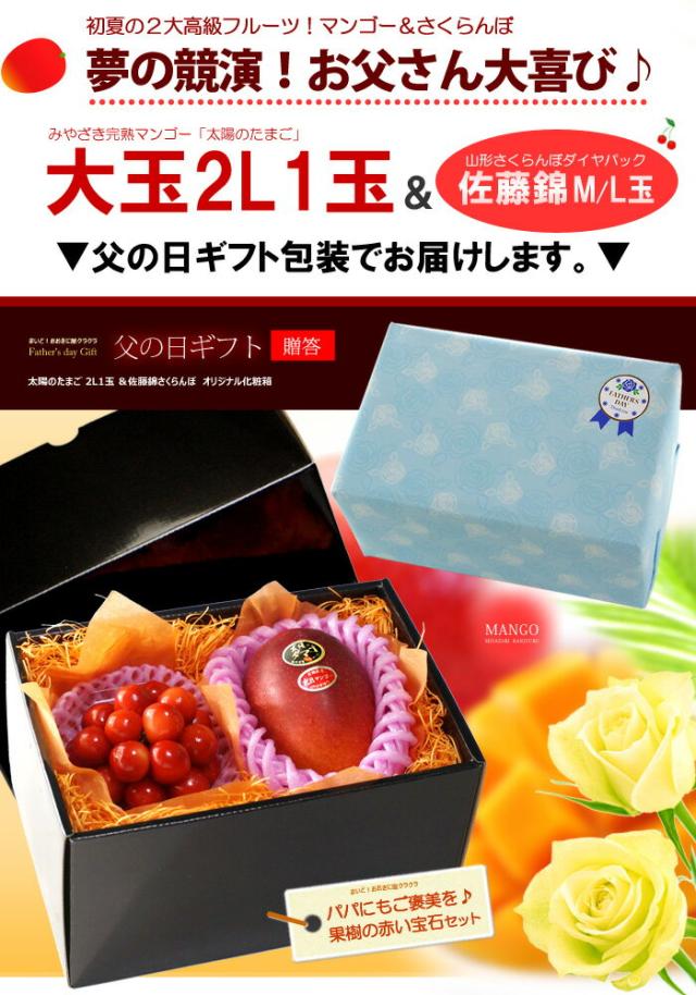 父の日ギフト太陽のタマゴ2L1玉と佐藤錦さくらんぼ詰め合わせラッピング