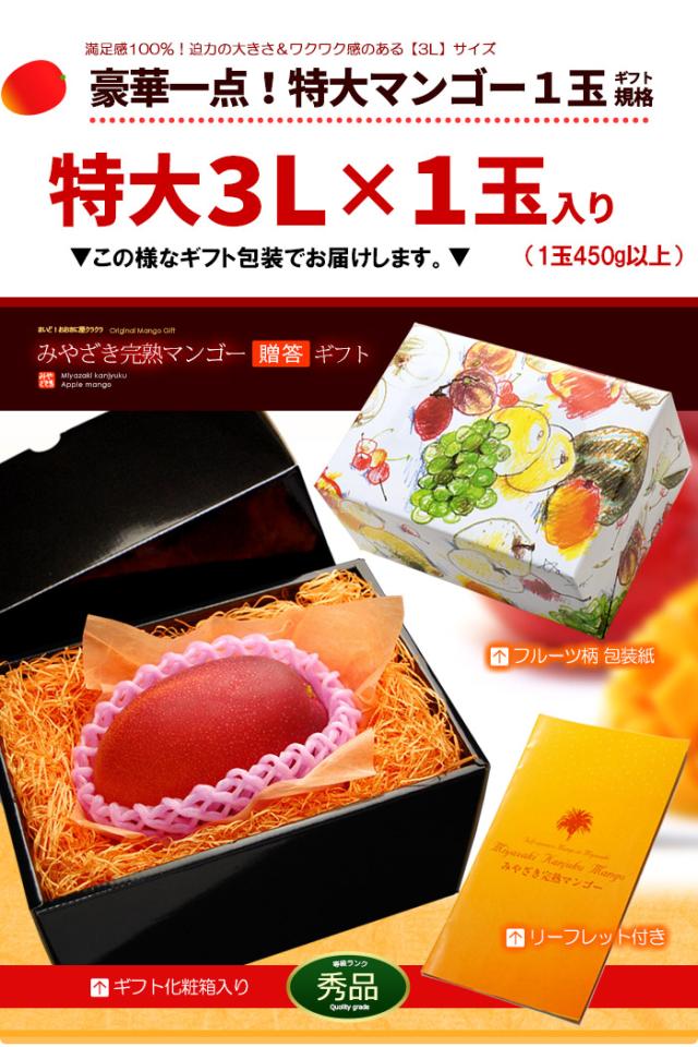 みやざき完熟マンゴー3L1玉ラッピング化粧箱ギフト