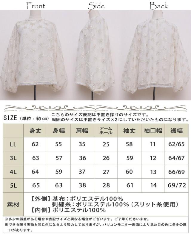 刺繍チュールボリューム袖ブラウス