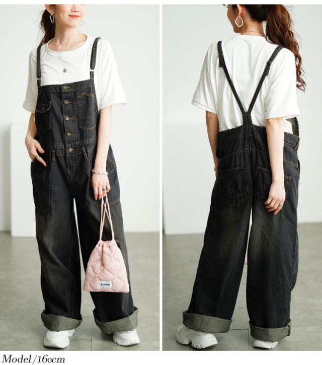 デニムサロペットワイドパンツ
