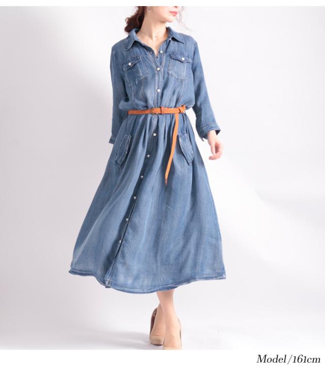 クーポン発行 夏新作 大きいサイズ レディース ワンピース ベルト付きテンセルデニムシャツワンピース ワンピ デニムワンピース シャツワンピース テン 驚きの安さ Carlavista Com