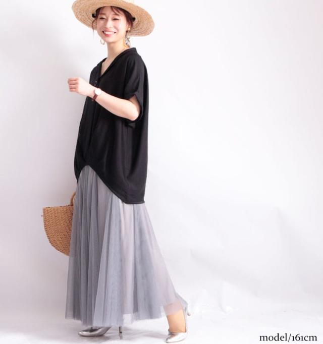 裾タック開襟ドルマンシャツ