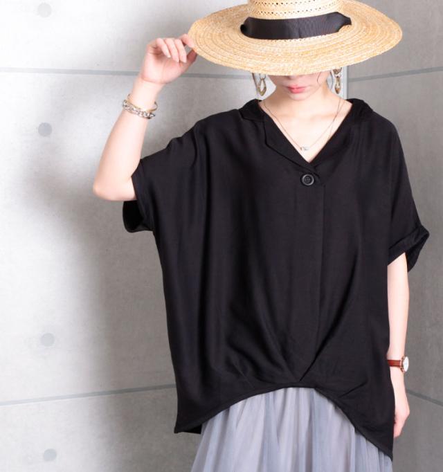 裾タック開襟ドルマンシャツ