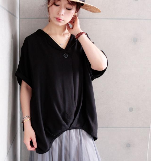裾タック開襟ドルマンシャツ