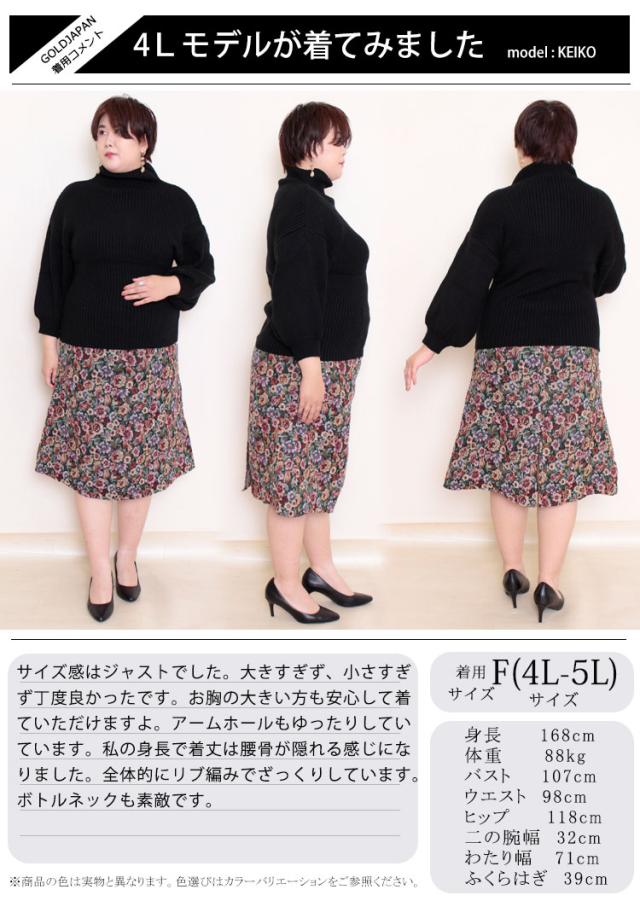 ボリューム袖ボトルネックリブニット