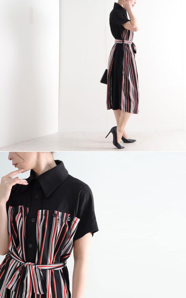 マルチストライプ柄シャツワンピース