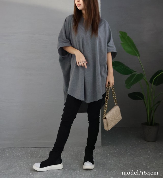 太リブVネックオーバーチュニック