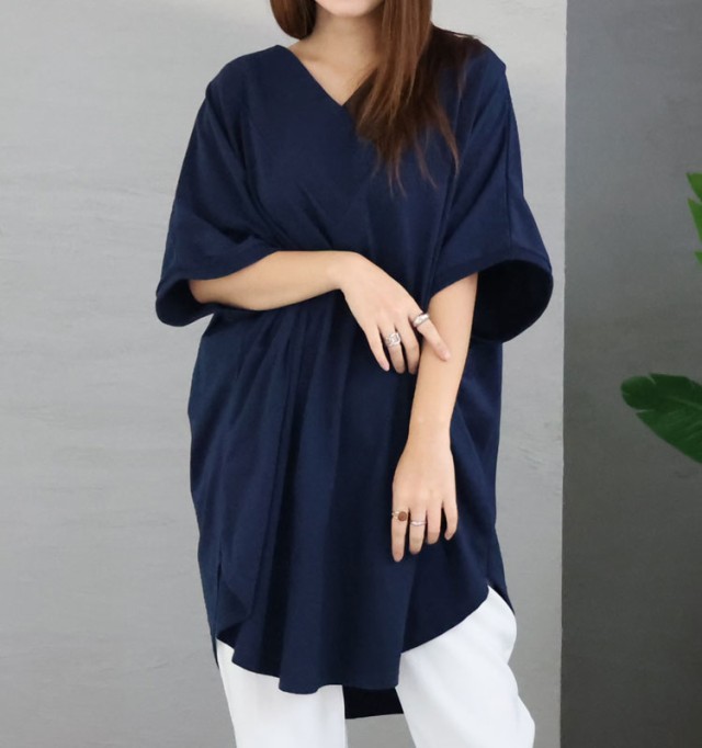 太リブVネックオーバーチュニック