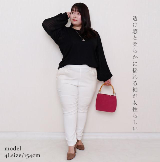 袖シフォンプリーツリブニットシャツ