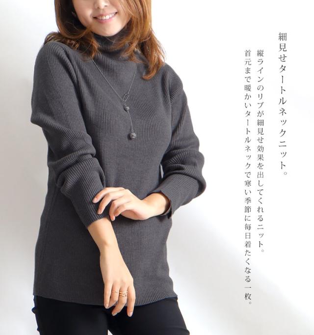 タートルネックリブニット