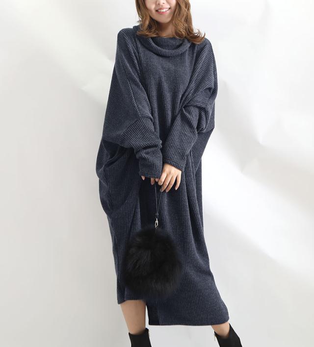 リブニットドルマンワンピース