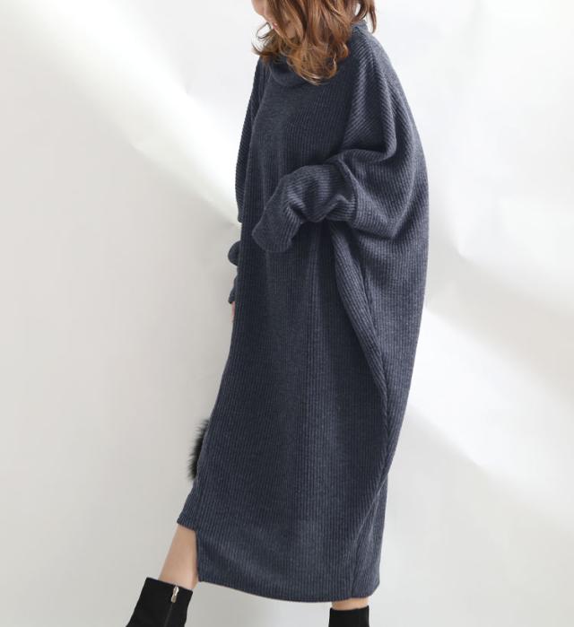 リブニットドルマンワンピース