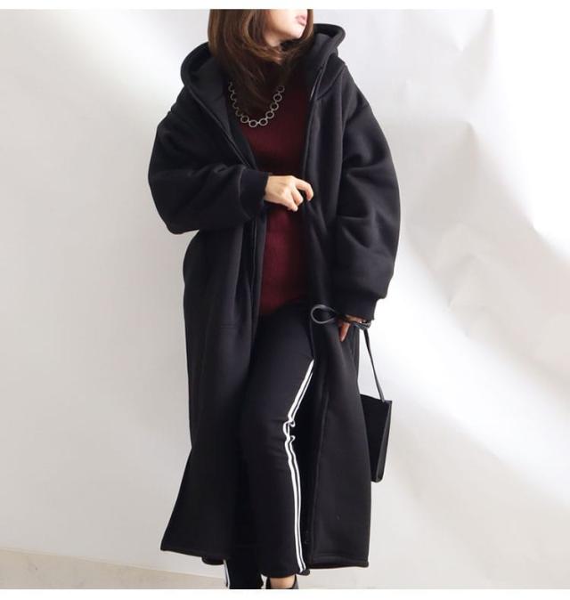 裏ボアフーディーロングコート