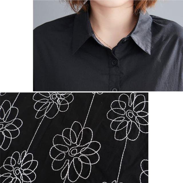 花刺繍切替えシャツワンピース