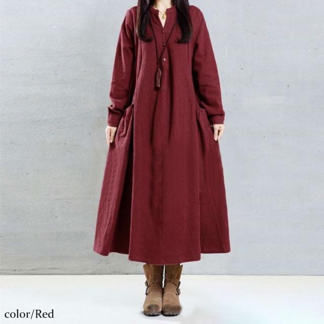 ロング丈コットンシャツワンピース