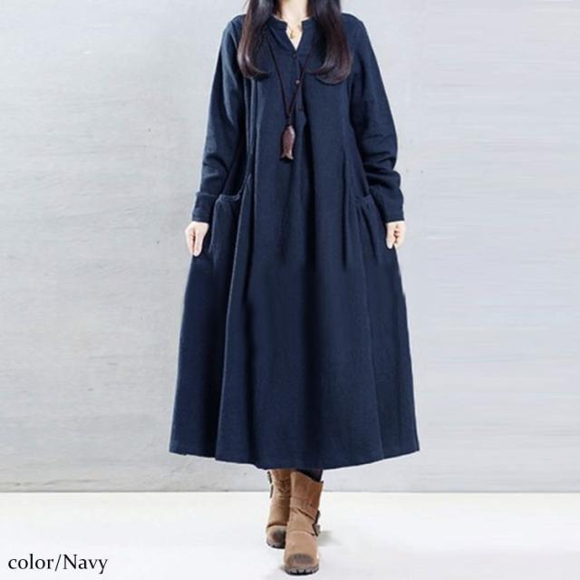 ロング丈コットンシャツワンピース