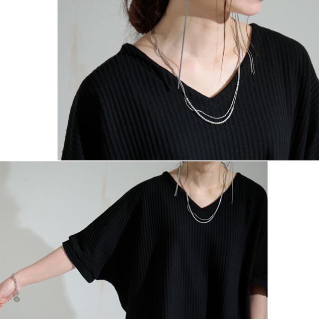 Vネックドルマンワッフルカットソー