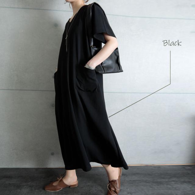 麻調ツイルロングワンピース