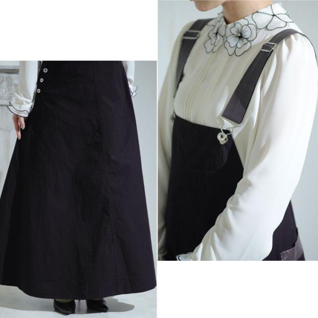 肩紐フェイクレザーサロペットワンピース