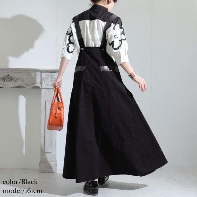 肩紐フェイクレザーサロペットワンピース