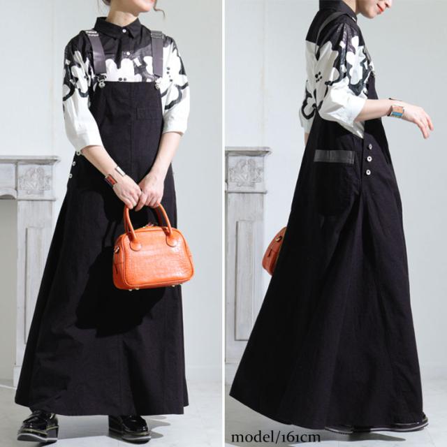 肩紐フェイクレザーサロペットワンピース