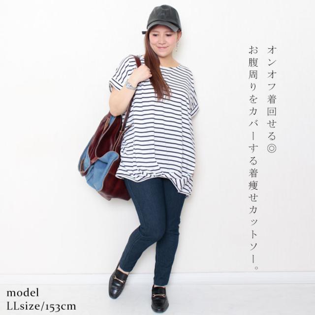 裾タックボーダー柄カットソー