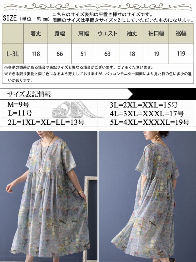 ボタニカル柄コットンロングワンピース