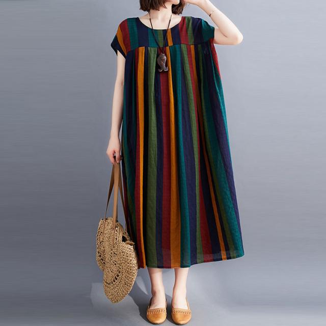 マルチストライプコットンワンピース