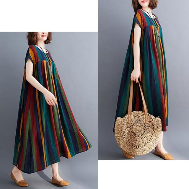 マルチストライプコットンワンピース