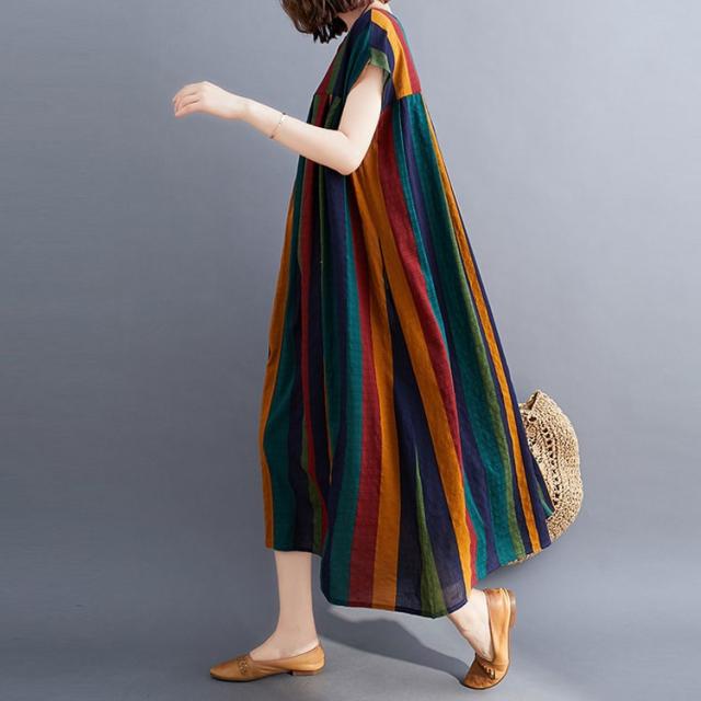 マルチストライプコットンワンピース