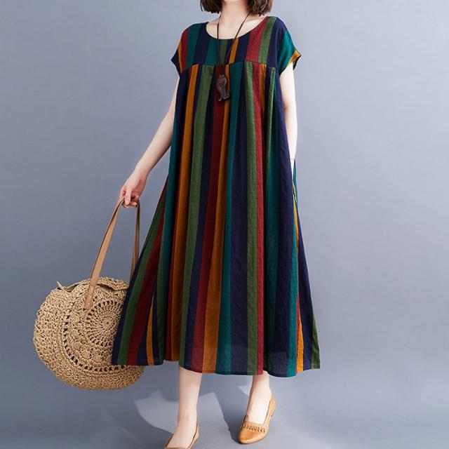 マルチストライプコットンワンピース