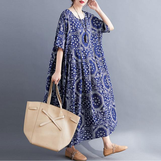 エスニック柄コットンワンピース