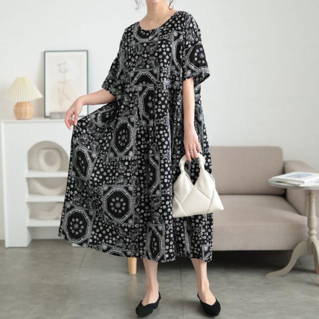 エスニック柄コットンワンピース