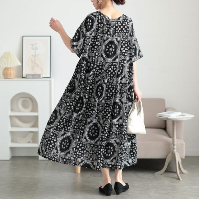 エスニック柄コットンワンピース