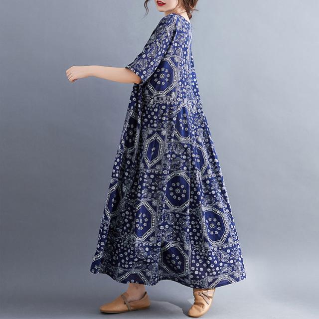 エスニック柄コットンワンピース