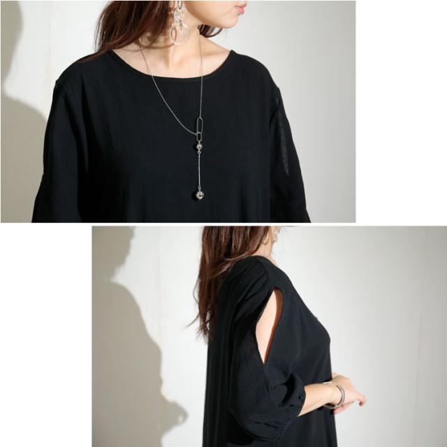 袖スリットコットンマキシ丈ワンピース